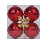4 inch Red Green Shiny-Matte Mirror Ball Ornament (Set of 4)