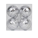 4 inch Silver Shiny-Matte Mirror Ball Ornament (Set of 4)