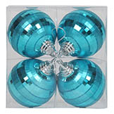 4 inch Teal Shiny-Matte Mirror Ball Ornament (Set of 4)