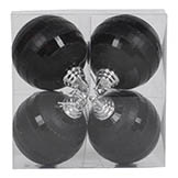 4 inch Black Shiny-Matte Mirror Ball Ornament (Set of 4)