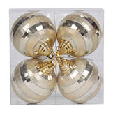 4 inch Champagne Shiny-Matte Mirror Ball Ornament (Set of 4)