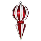 12 inch Red-White Striped Ball Finial Ornament