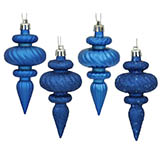 4 inch Blue Assorted Finial Ornaments (Set of 8)