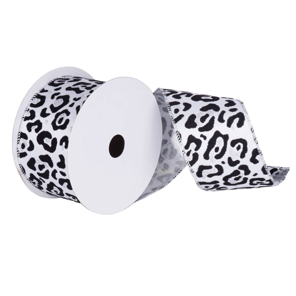 10 Yard Leopard Black, White, Silver Ribbon